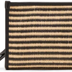 Elegant Striped Straw Wristlet with Durable Lining - Ideal for Beachside Dinners